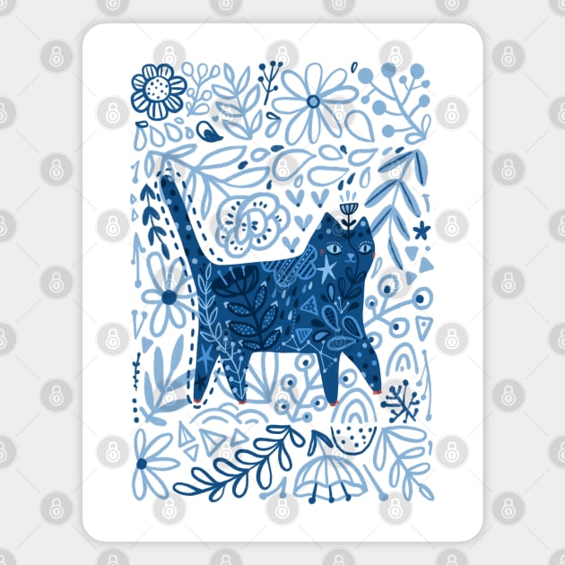 Blue floral cat Magnet by kostolom3000